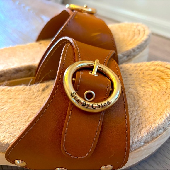See By Chloé Viviane Buckled LeatherSlide Clog In Light Brown Size 38/7.5 - Picture 5 of 12